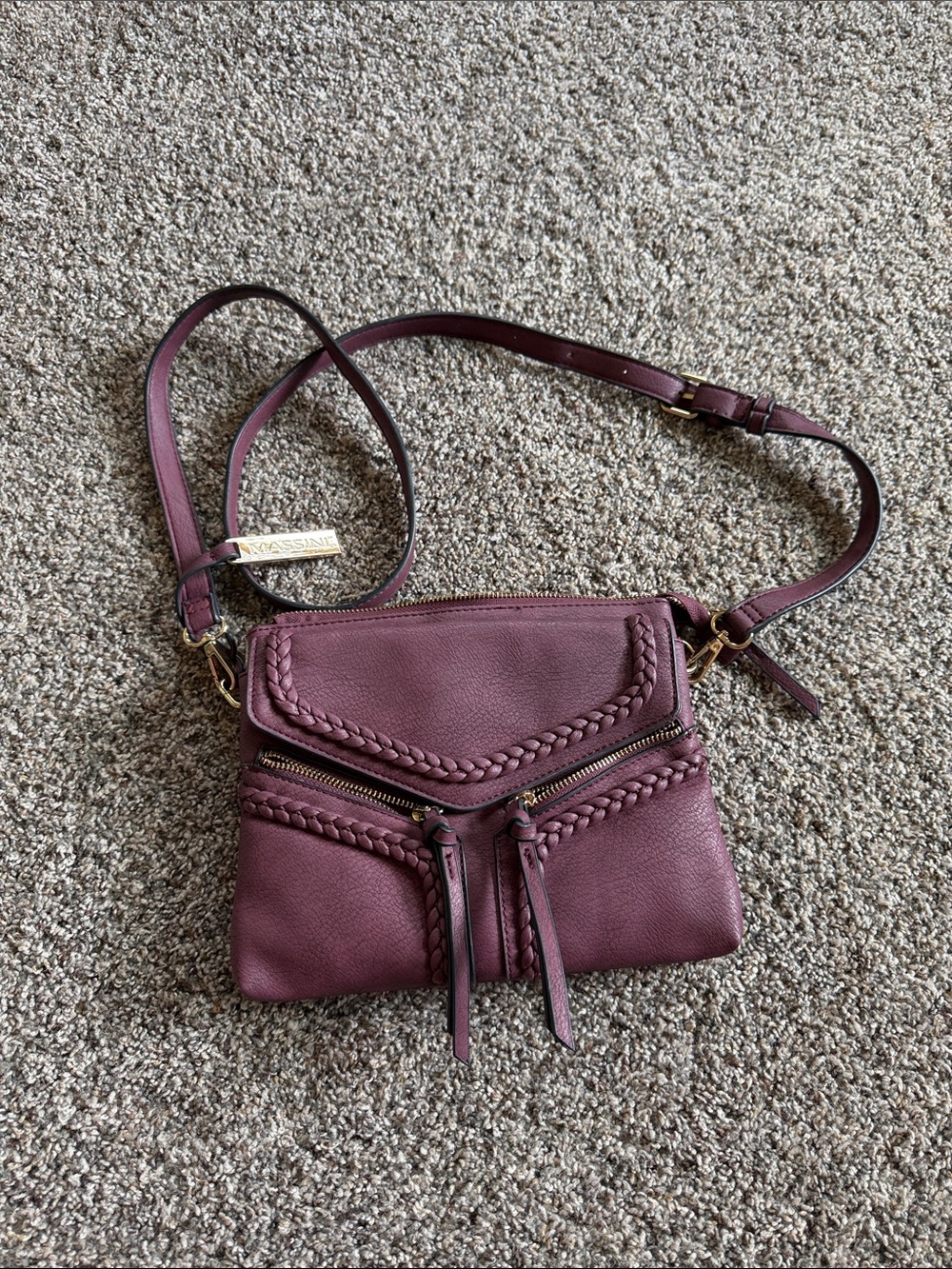 Massini Braided Faux Leather Crossbody in Plum